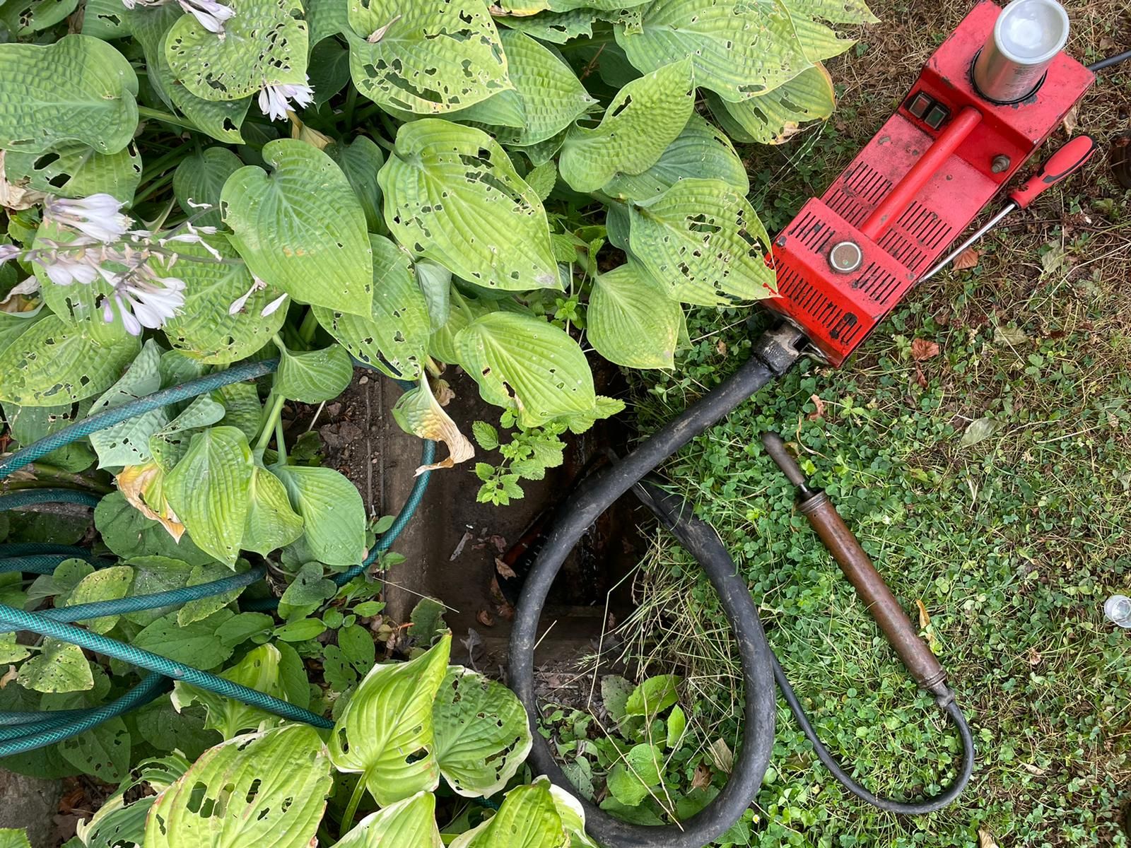 A close up of an drain in a garden