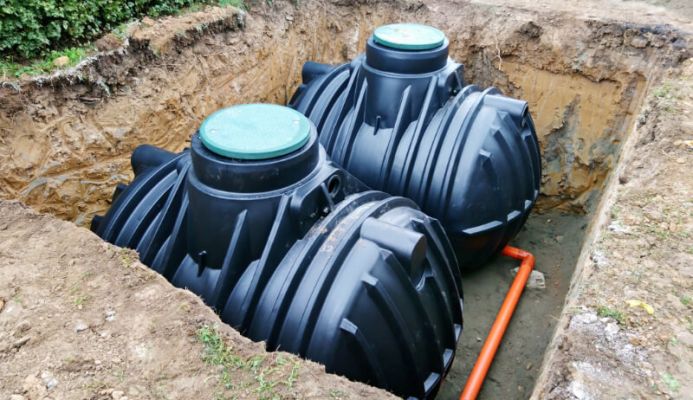 Septic tanks in the ground after being installed